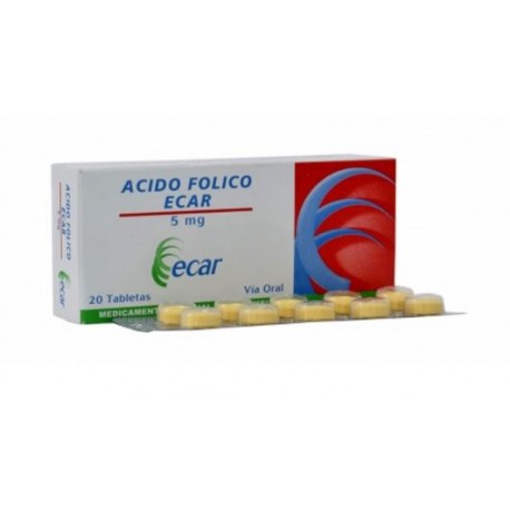 Ácido Fólico 5 mg (ENVIOS REGIONALES Y NACIONAL) Caja*20 Tabletas - Ecar